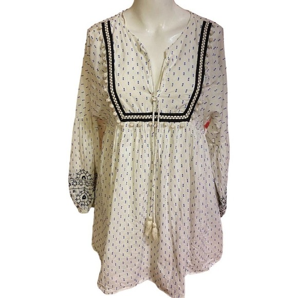 Zara trf Collection Shift Dress Ecru Blue Swiss Dot Size M - Picture 4 of 14